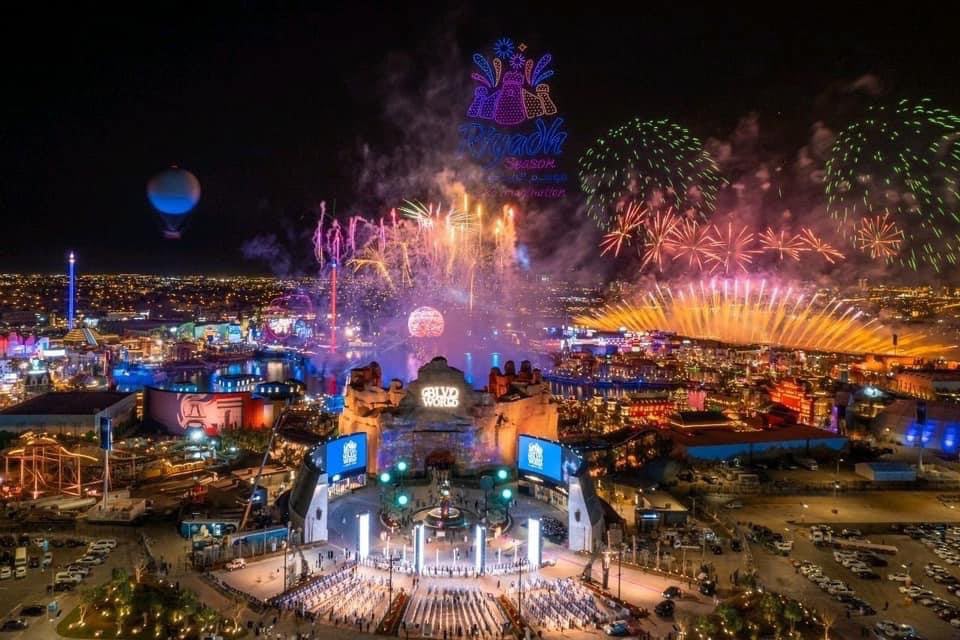 Boulevard World illuminated with fireworks during Riyadh Season