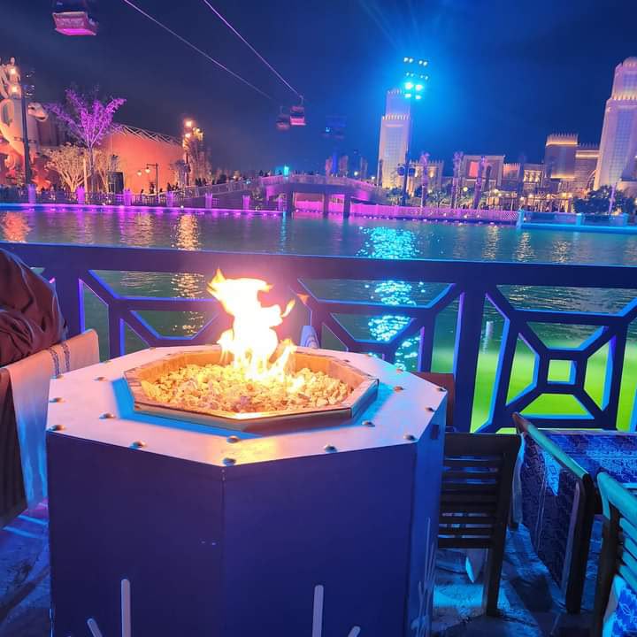 Live flame feature beside the waterfront