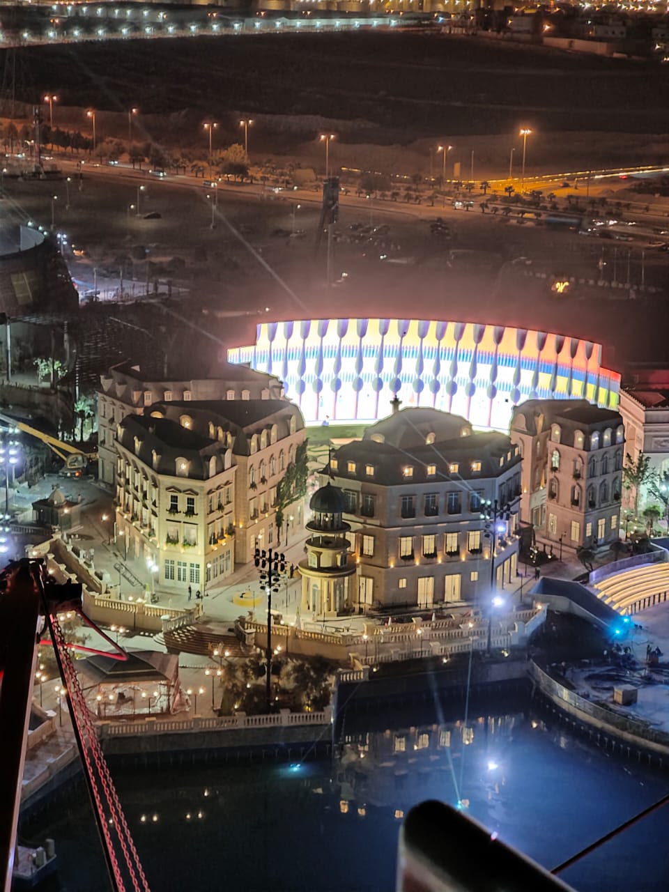 Aerial view of themed buildings
