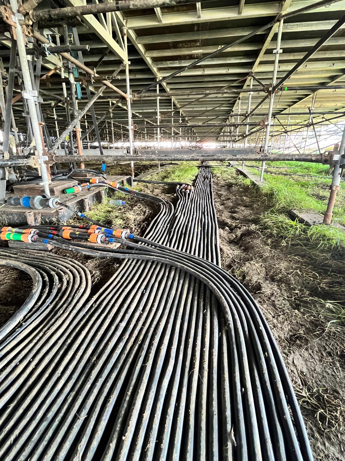 Temporary power cabling below the stage