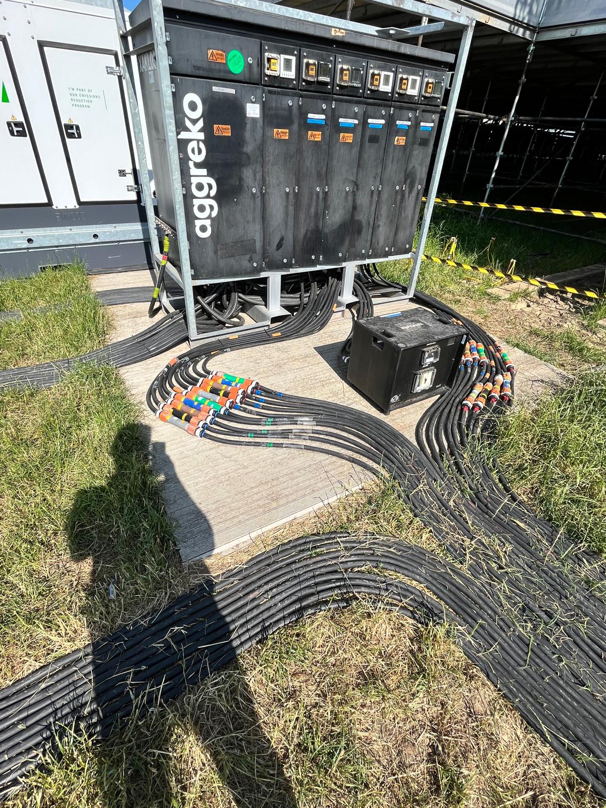 Detailed view of temporary power cabling